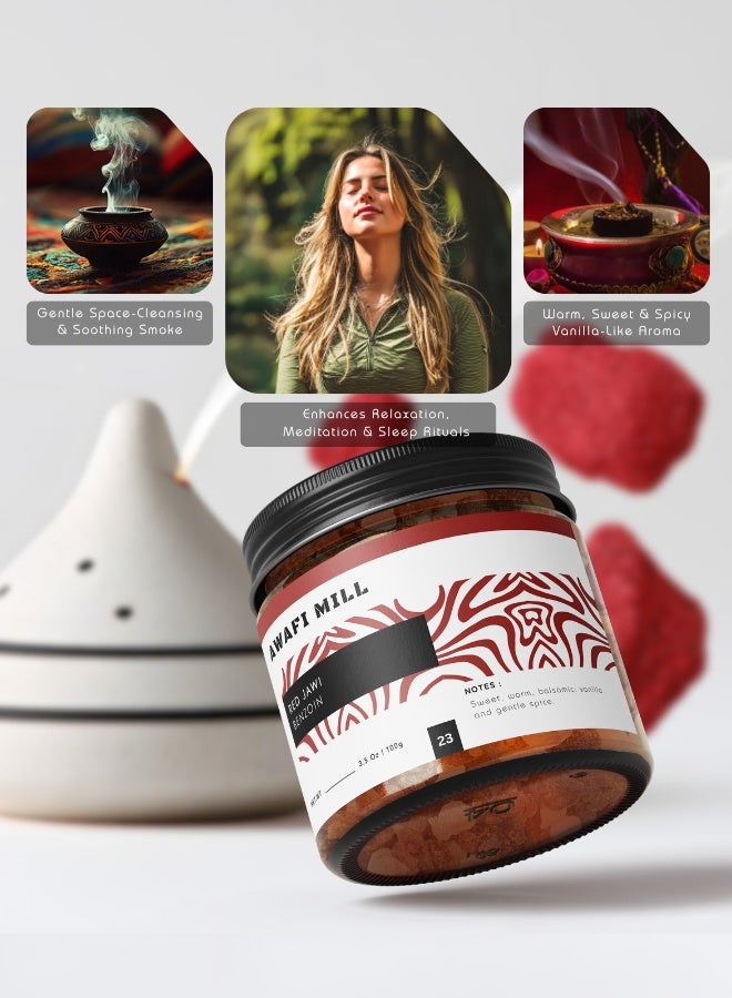 أباميك راتنج بخور الجاوي الأحمر (البنزوين) من شركة أوافي ميل 100 غرام (3.5 أونصة) | لبان جاوي "صمغ بنيامين الأحمر" من نبات ستيراكس. - Image 2